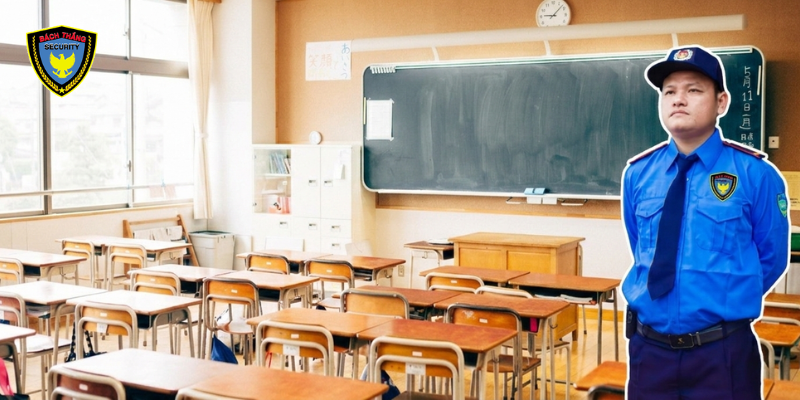 Dịch vụ bảo vệ trường học Bách Thắng | An toàn, Tận tâm 24/7 1 Nhân viên bảo vệ Bách Thắng kiểm soát cổng trường trong giờ đón học sinh